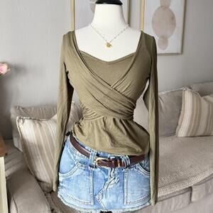 Olive Wrap Long Sleeve Top (Axara Paris)